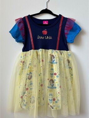 BWT 4/5T Disney Princess Snow White Navy Blue and Yellow Tulle Dress Tee